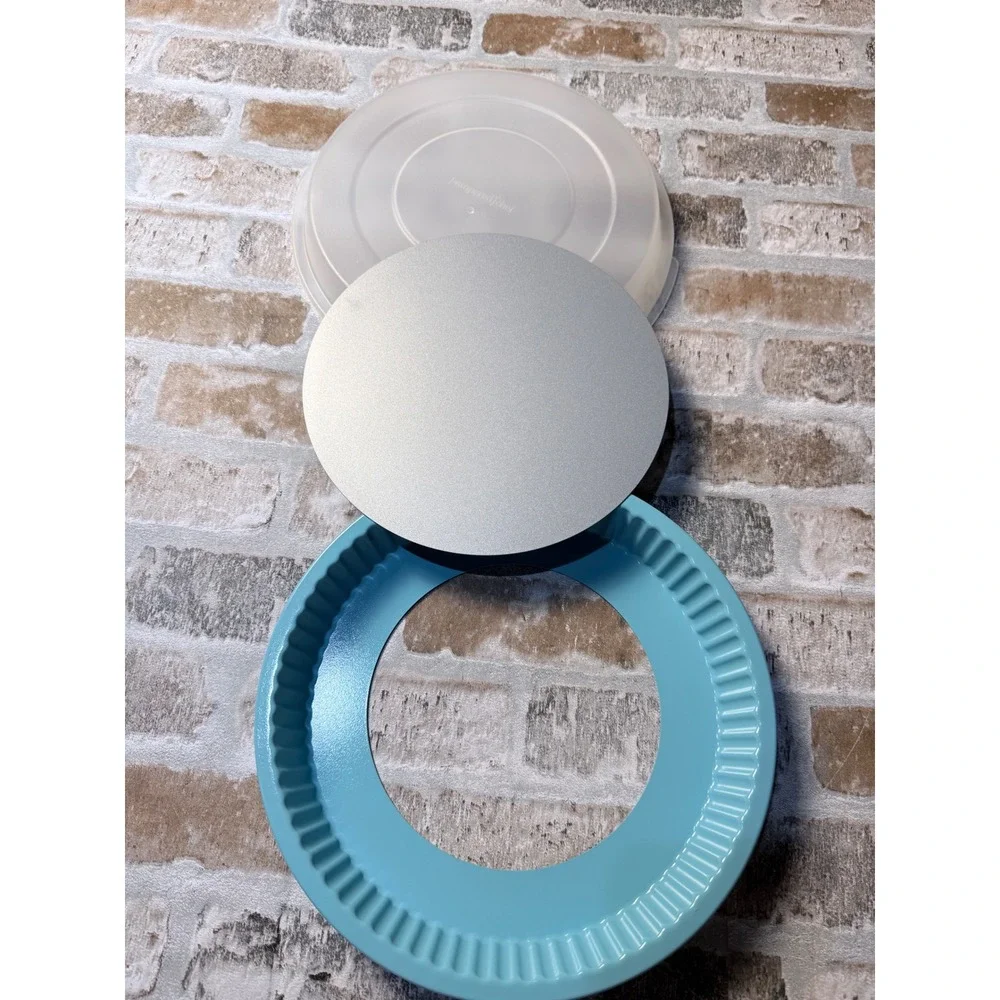 Pampered Chef Teal Blue Tart Pan with Removable Bottom and Lid 9.5 Inch 1608